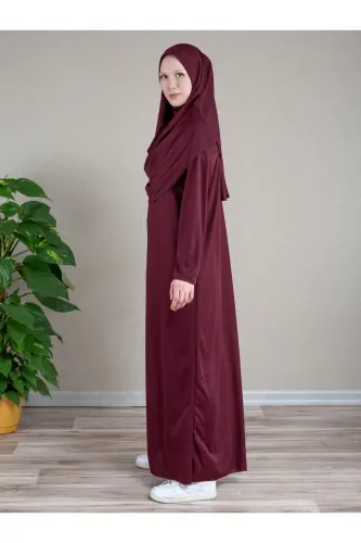 Namaz uchun mo'ljallangan ro'mol va bir qismli namoz libosi - OCHIQ BORDO - DUA' IS (1)
