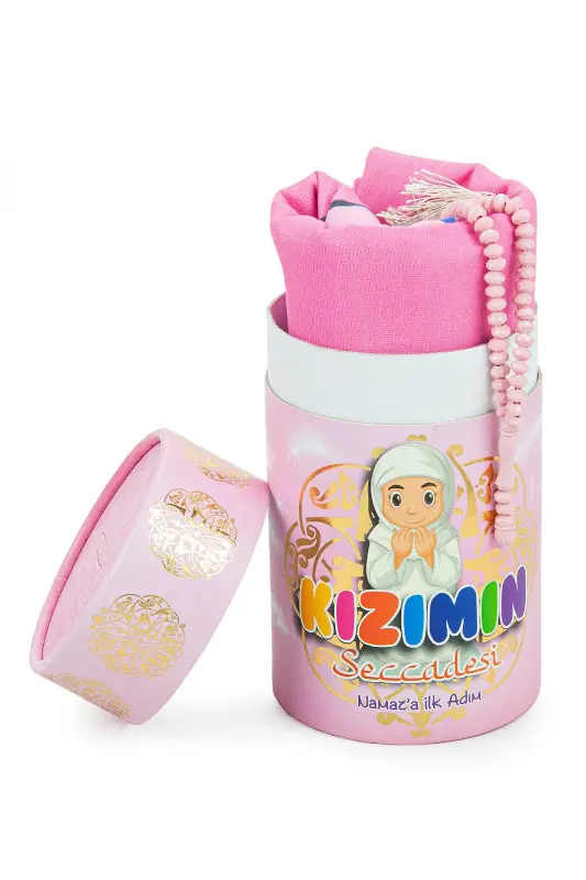 Türkçe Namaza İlk Adım Seccadesi - Kumbaralı Kızımın Çocuk Seccadesi - Tesbih Hediyeli - Pembe - 4