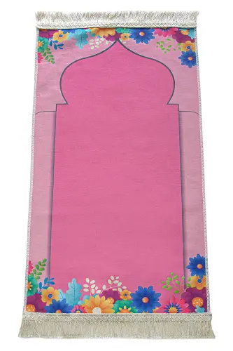 Türkçe Namaza İlk Adım Seccadesi - Kumbaralı Kızımın Çocuk Seccadesi - Tesbih Hediyeli - Pembe - 6