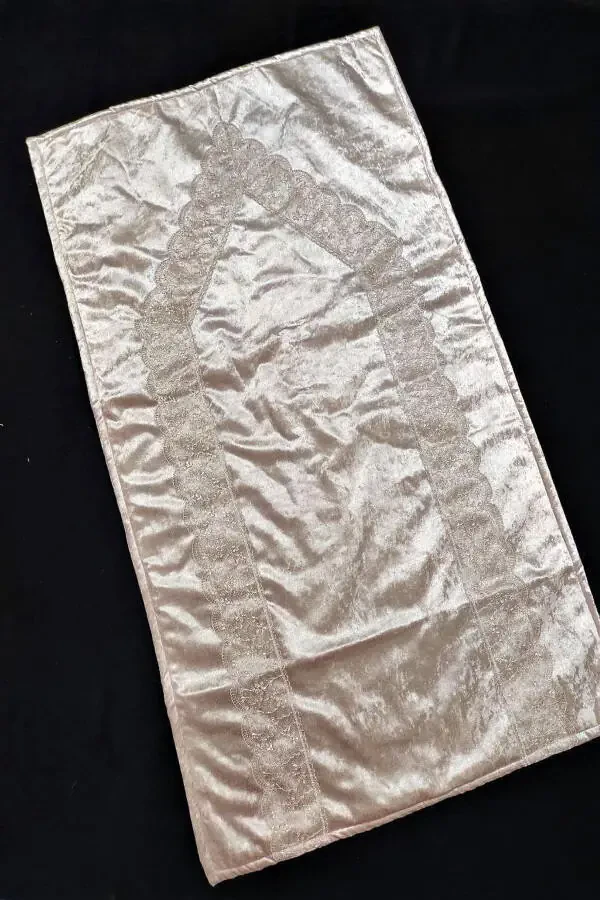 Namazlik Mahmali Yagona Namazlik Frantsuz Dantelli Pudra - 1