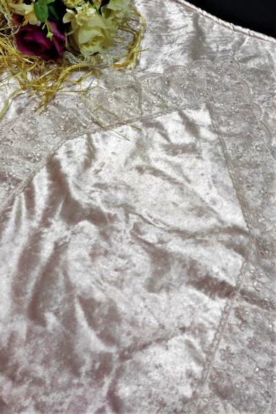 Namazlik Mahmali Yagona Namazlik Frantsuz Dantelli Pudra - 2