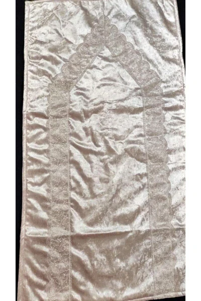Namazlik Mahmali Yagona Namazlik Frantsuz Dantelli Pudra - 3