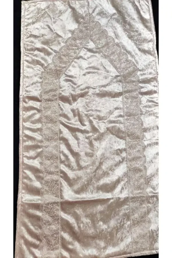 Namazlik Mahmali Yagona Namazlik Frantsuz Dantelli Pudra - 3
