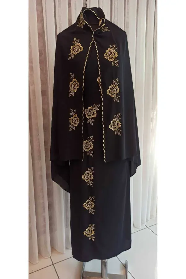 Намазное платье и хиджаб из шелка с вышивкой из Медины, Шелковый халат, Молитвенное платье и халат для приданого - 4