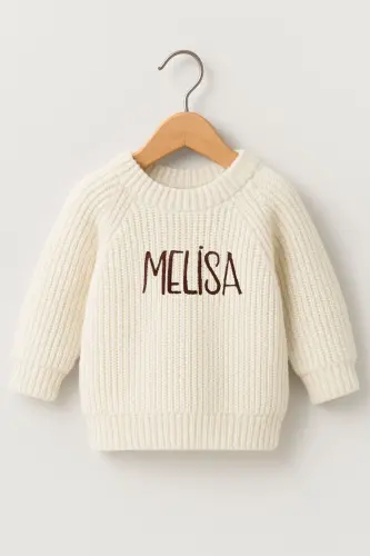 Name Embroidered Unisex Baby-Child Bicycle Collar Knitted Sweater Baby Gift Personalized Sweater-embroideredecru - 3