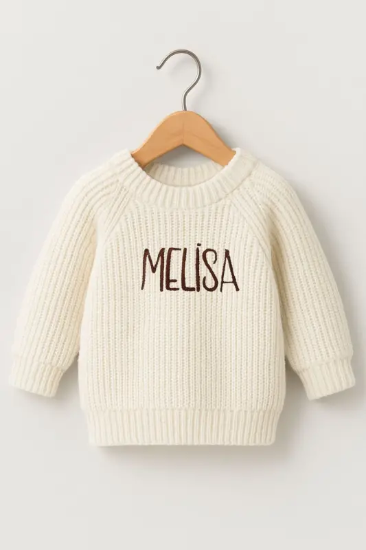 Name Embroidered Unisex Baby-Child Bicycle Collar Knitted Sweater Baby Gift Personalized Sweater-embroideredecru - 3