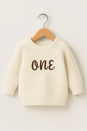 Name Embroidered Unisex Baby-Child Bicycle Collar Knitted Sweater Baby Gift Personalized Sweater-embroideredecru - 4