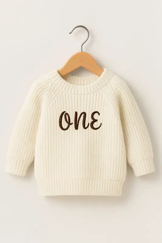 Name Embroidered Unisex Baby-Child Bicycle Collar Knitted Sweater Baby Gift Personalized Sweater-embroideredecru - 4