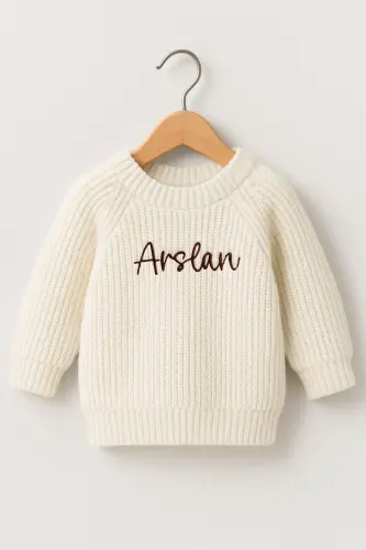 Name Embroidered Unisex Baby-Child Bicycle Collar Knitted Sweater Baby Gift Personalized Sweater-embroideredecru - 5