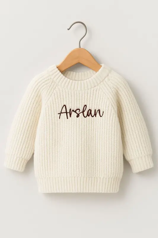 Name Embroidered Unisex Baby-Child Bicycle Collar Knitted Sweater Baby Gift Personalized Sweater-embroideredecru - 5