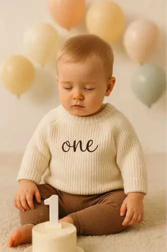 Name Embroidered Unisex Baby-Child Bicycle Collar Knitted Sweater Baby Gift Personalized Sweater-embroideredecru - 10