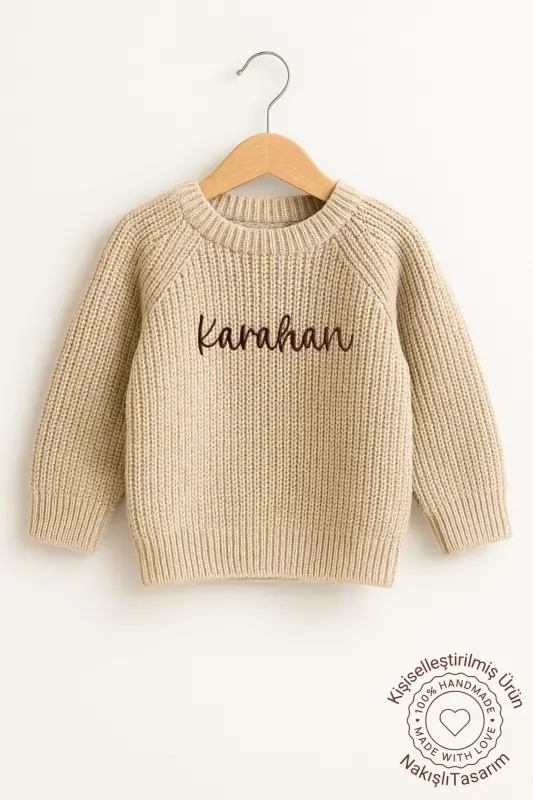 Name Embroidered Unisex Baby-Children's Bicycle Collar Knitted Sweater Baby Gift Personalized Sweater-Embroidered Stone - 5