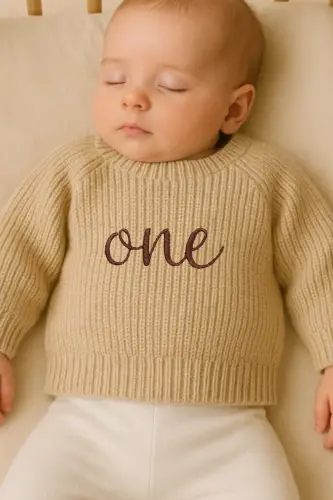 Name Embroidered Unisex Baby-Children's Bicycle Collar Knitted Sweater Baby Gift Personalized Sweater-Embroidered Stone - 4