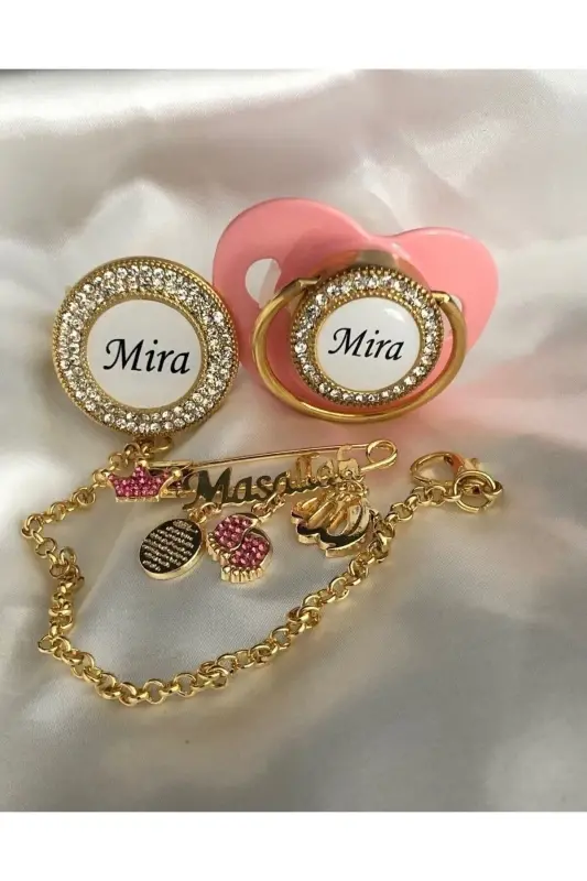 Named Baby Pacifier Chain and Locket Set 0451 (0-6 Months) - 1