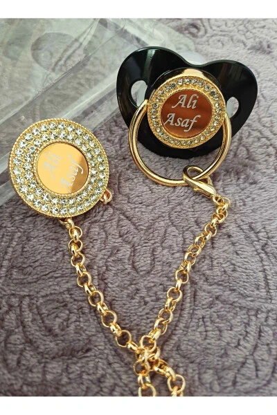 Named Silicone Pacifier and Chain Set (0-6 Months) - 0489 - SERAP YILMAZ SAHI