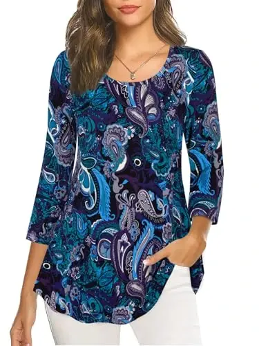 Nandashe ayollar 3/4 yengli gulli tunika ko'ylaklar yozgi kundalik chiroyli bluzka toplari - 2