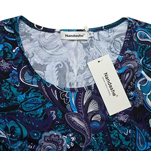 Nandashe ayollar 3/4 yengli gulli tunika ko'ylaklar yozgi kundalik chiroyli bluzka toplari - 4