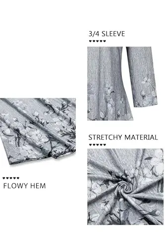 Nandashe Ayollar 3/4 Yengli Gullu Tunika Ko'ylaklar Yozgi Kundalik Chiroyli Bluzkalar Toplar - 5