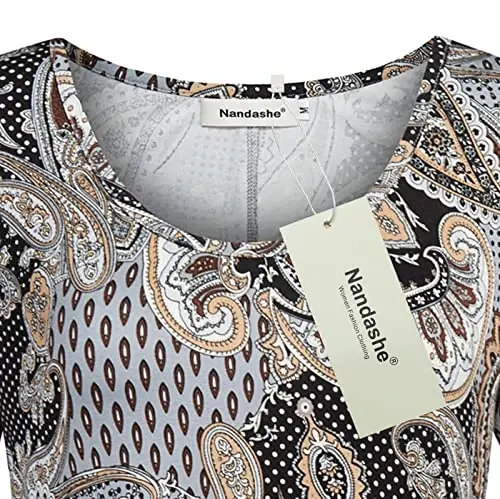 Nandashe Womens 3/4 Sleeves Floral Tunic Shirts Summer Casual Dressy Blouse Tops - 3