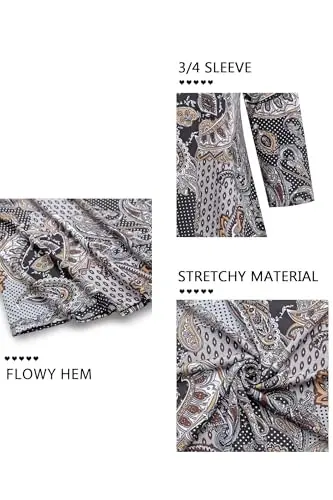 Nandashe Womens 3/4 Sleeves Floral Tunic Shirts Summer Casual Dressy Blouse Tops - 4