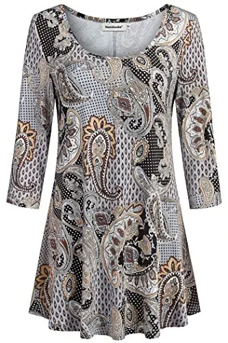 Nandashe Womens 3/4 Sleeves Floral Tunic Shirts Summer Casual Dressy Blouse Tops 