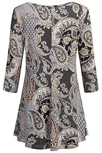 Nandashe Womens 3/4 Sleeves Floral Tunic Shirts Summer Casual Dressy Blouse Tops - NANDASHE (1)