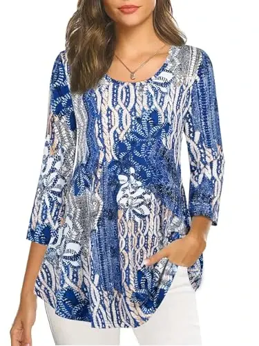 Nandashe Womens 3/4 Sleeves Floral Tunic Shirts Summer Casual Dressy Blouse Tops - 1