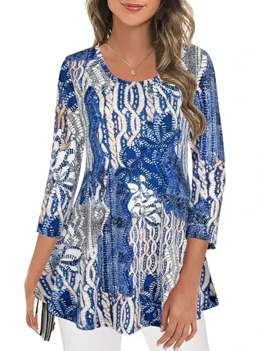 Nandashe Womens 3/4 Sleeves Floral Tunic Shirts Summer Casual Dressy Blouse Tops - 2