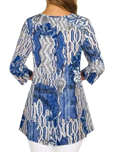 Nandashe Womens 3/4 Sleeves Floral Tunic Shirts Summer Casual Dressy Blouse Tops - 3