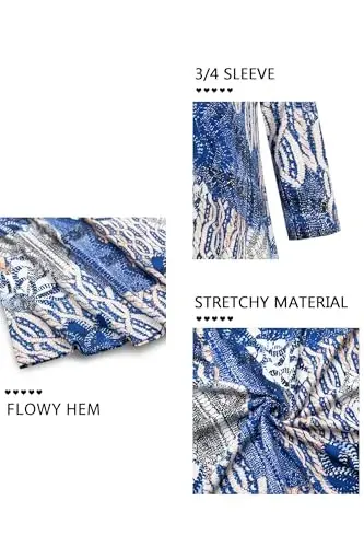 Nandashe Womens 3/4 Sleeves Floral Tunic Shirts Summer Casual Dressy Blouse Tops - 5