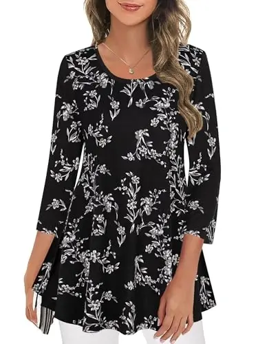 Nandashe Womens 3/4 Sleeves Floral Tunic Shirts Summer Casual Dressy Blouse Tops - NANDASHE (1)