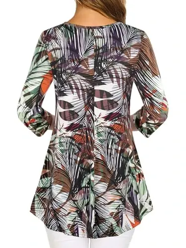 Nandashe Womens 3/4 Sleeves Floral Tunic Shirts Summer Casual Dressy Blouse Tops - 3