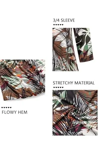 Nandashe Womens 3/4 Sleeves Floral Tunic Shirts Summer Casual Dressy Blouse Tops - 5