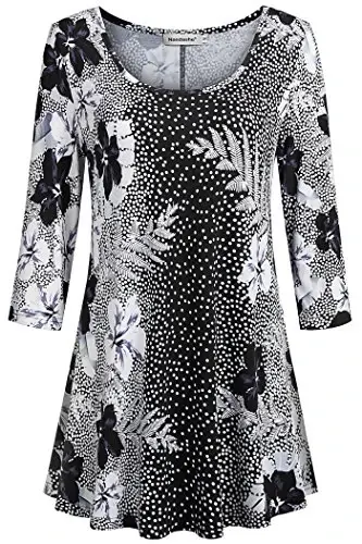 Nandashe Womens 3/4 Sleeves Floral Tunic Shirts Summer Casual Dressy Blouse Tops 