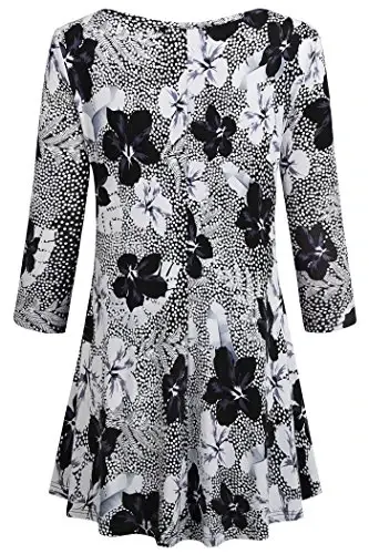 Nandashe Womens 3/4 Sleeves Floral Tunic Shirts Summer Casual Dressy Blouse Tops - NANDASHE (1)