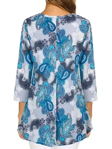 Nandashe Womens 3/4 Sleeves Floral Tunic Shirts Summer Casual Dressy Blouse Tops - 3