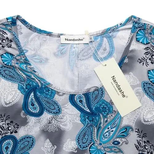 Nandashe Womens 3/4 Sleeves Floral Tunic Shirts Summer Casual Dressy Blouse Tops - 4