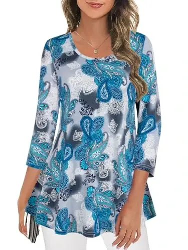 Nandashe Womens 3/4 Sleeves Floral Tunic Shirts Summer Casual Dressy Blouse Tops - NANDASHE (1)