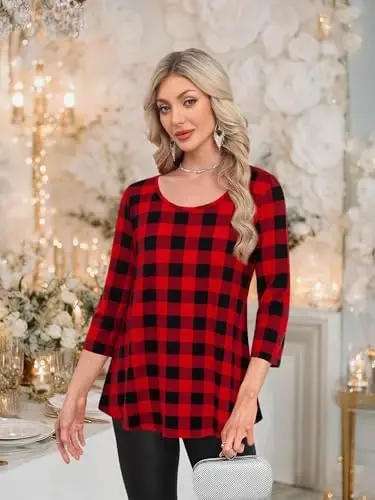 Nandashe Womens 3/4 Sleeves Floral Tunic Shirts Summer Casual Dressy Blouse Tops - 3