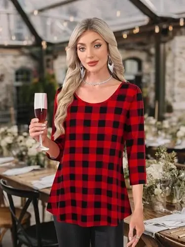 Nandashe Womens 3/4 Sleeves Floral Tunic Shirts Summer Casual Dressy Blouse Tops - 4