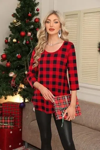 Nandashe Womens 3/4 Sleeves Floral Tunic Shirts Summer Casual Dressy Blouse Tops - 5