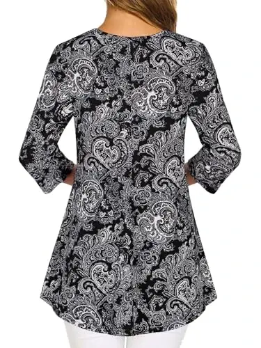 Nandashe Womens 3/4 Sleeves Floral Tunic Shirts Summer Casual Dressy Blouse Tops - 3