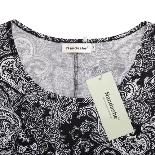 Nandashe Womens 3/4 Sleeves Floral Tunic Shirts Summer Casual Dressy Blouse Tops - 4