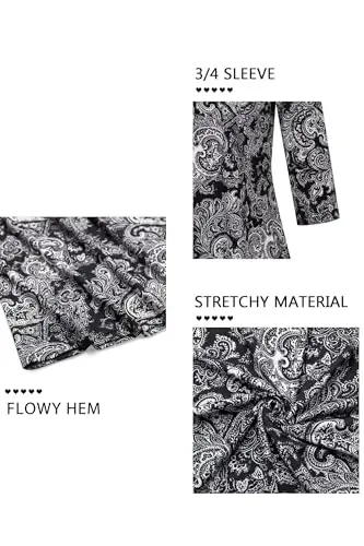 Nandashe Womens 3/4 Sleeves Floral Tunic Shirts Summer Casual Dressy Blouse Tops - 5