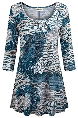 Nandashe Womens 3/4 Sleeves Floral Tunic Shirts Summer Casual Dressy Blouse Tops 