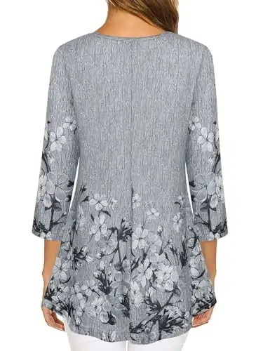 Nandashe Womens 3/4 Sleeves Floral Tunic Shirts Summer Casual Dressy Blouse Tops - 3