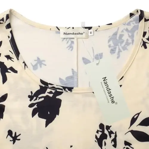 Nandashe Womens 3/4 Sleeves Floral Tunic Summer Casual Dressy Blouse Tops | Soft Fabric, Scoop Neck, Flowy Swing Hem, Leggings Friendly, Versatile Trendy Styles for Daily, Business Casual, Vacation - 1
