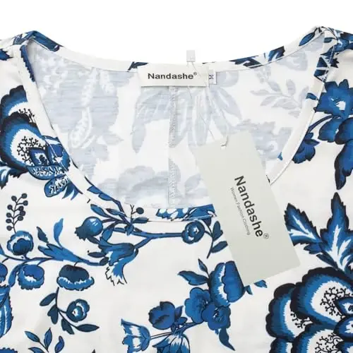 Nandashe Womens 3/4 Sleeves Floral Tunic Summer Casual Dressy Blouse Tops | Soft Fabric, Scoop Neck, Flowy Swing Hem, Leggings Friendly, Versatile Trendy Styles for Daily, Business Casual, Vacation 