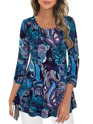 Nandashe Womens 3/4 Sleeves Floral Tunic Shirts Summer Casual Dressy Blouse Tops - NANDASHE