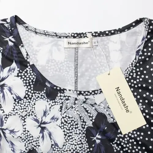 Nandashe Womens 3/4 Sleeves Floral Tunic Shirts Summer Casual Dressy Blouse Tops - 3